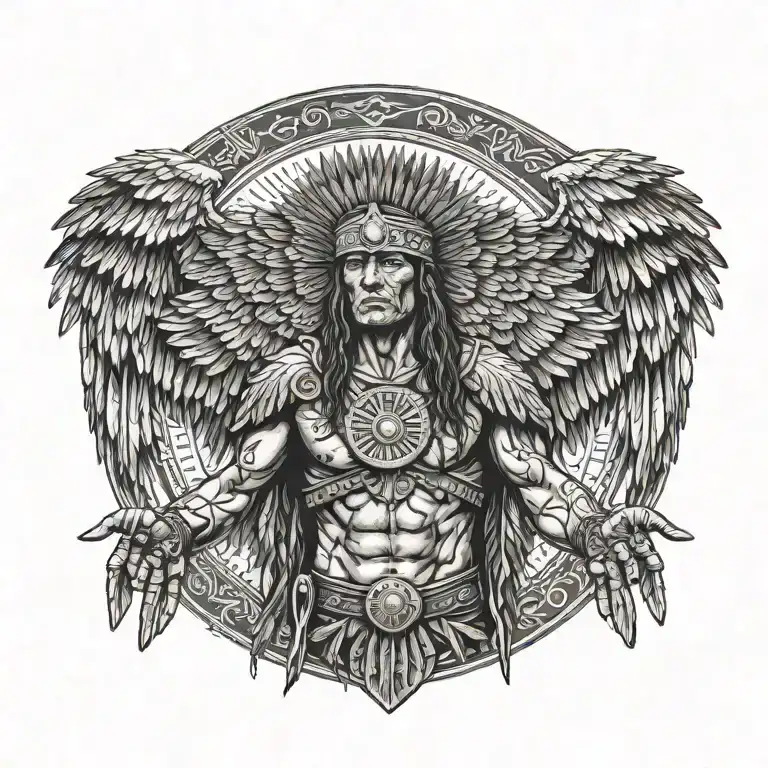 A Plains Native warrior with his arms outstretched with his arm morphing into eagle wings tattoo design idea