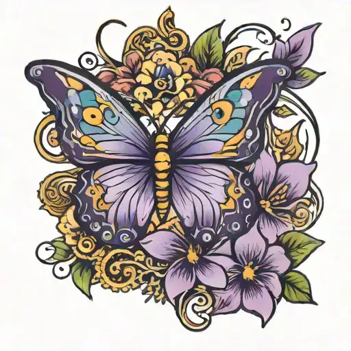 purple butterfly with name roxana tattoo design idea
