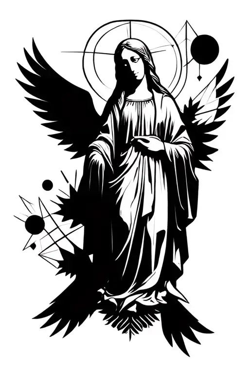 virgin mary surrounded tattoo design idea