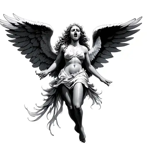 crying flying angel tattoo design idea