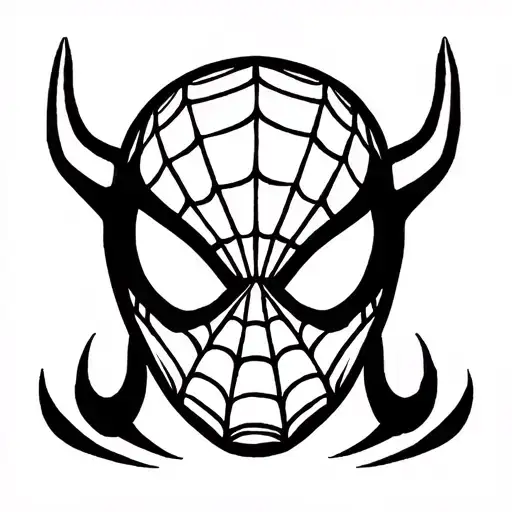A delicate Spider-Man mask silhouette, but instead of harsh webbing, the mask is outlined with Taurus constellation star tattoo design idea