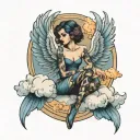lady with phenoix wings sitting on a cloud  tattoo design idea