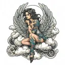lady with phenoix wings sitting on a cloud  tattoo design idea