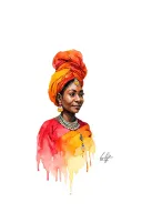 Portray a Mozambican woman exuding strenght, elegance and cultural heritage through her traditional attire and adornment tattoo design idea