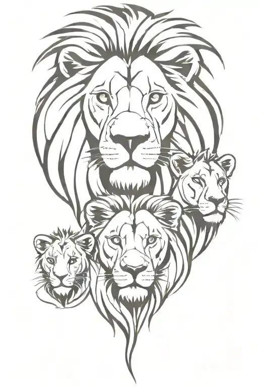 lion family 4 people tattoo design idea