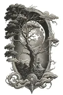 Space, Time, Ocean, Lightning, Tree, Dark tattoo design idea
