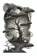 Space, Time, Ocean, Lightning, Tree, Dark tattoo design idea