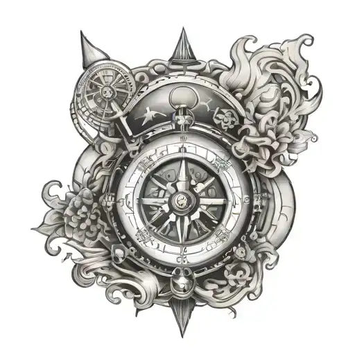 compass sea diving tattoo design idea