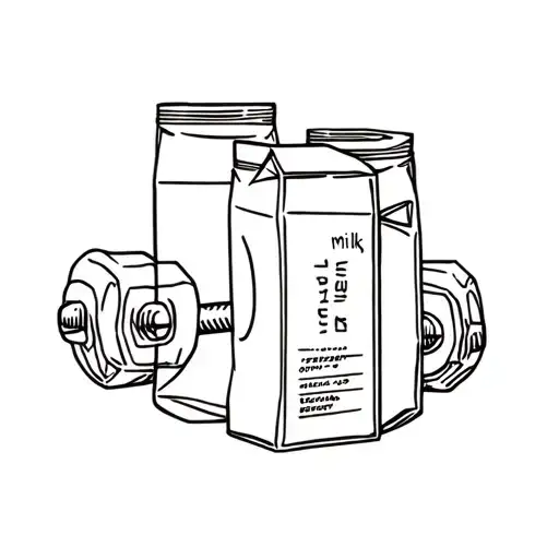 Dumbbell that has milk cartons instead of weights tattoo design idea