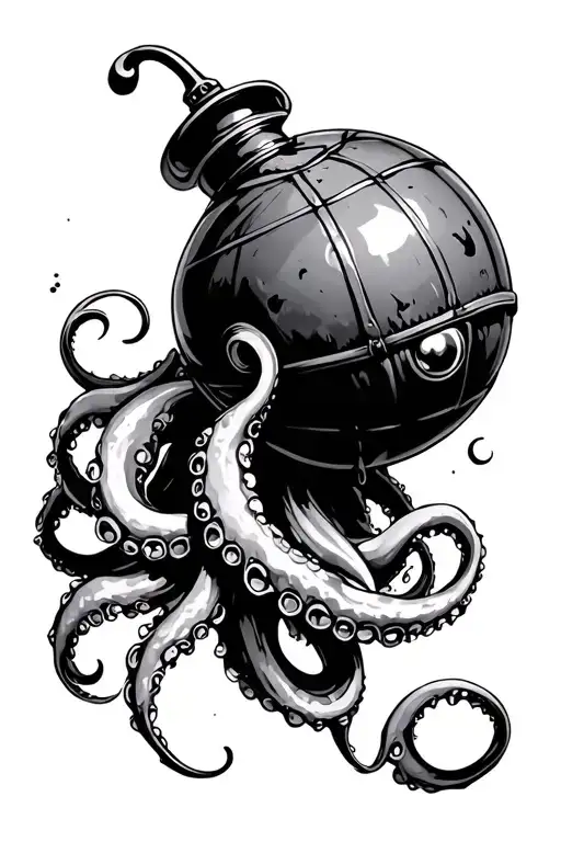 bomb with squid wrapping its tentacles tattoo design idea