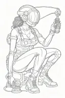 Minimalist "Full Body Welder Pin Up Girl With..." Tattoo - BlackInk AI