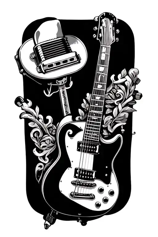 guitar, harmonica, microphone tattoo design idea