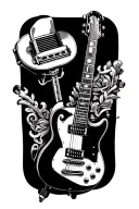 guitar, harmonica, microphone tattoo design idea