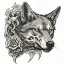 A wolf at the side of a skeletal figure, symbolizing loyalty even in death.  tattoo design idea