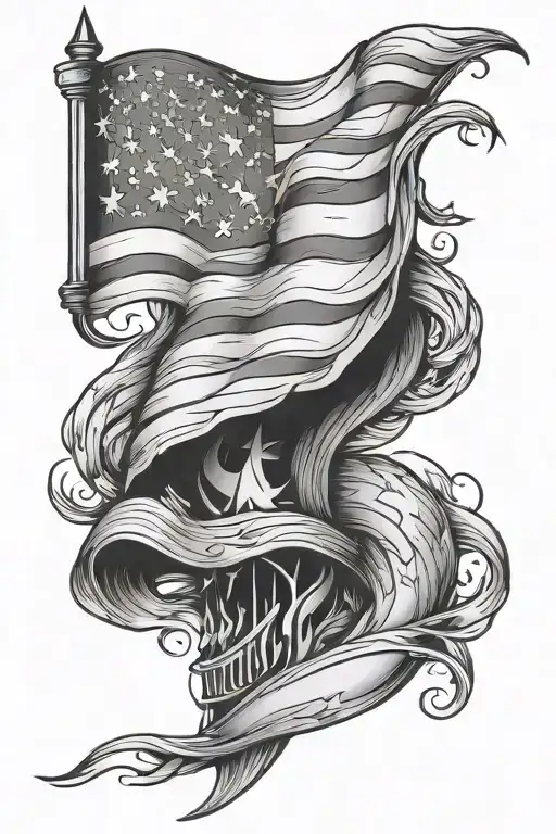 American flag waving left upper arm sleeve tattoo design idea