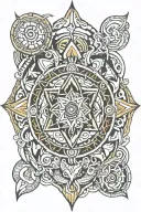 Incorporate Powhatan, Muskogee, and Anunwiyah tribal symbols into a chakra design, with esoteric imagery reflecting the client's Universal Esoteric Minister occupation tattoo design idea
