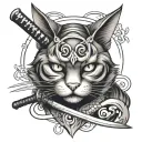 Japanese style cat head with katana tattoo design idea