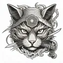 Japanese style cat head with katana tattoo design idea