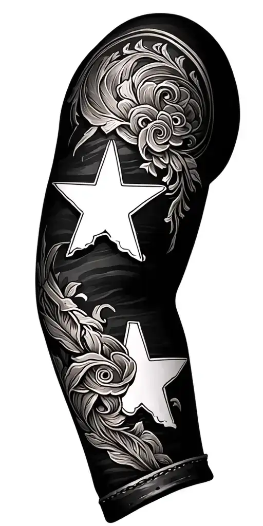 Texas tooled leather sleeve tattoo design idea