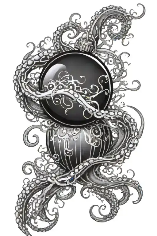 Tentacles wrap around the Christmas ball tattoo design idea