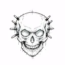 edgy, messy skull with tiny nails in skull tattoo design idea
