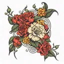 carnations daisies and narcissists flowers intertwined tattoo design idea