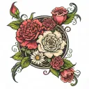 carnations daisies and narcissists flowers intertwined tattoo design idea