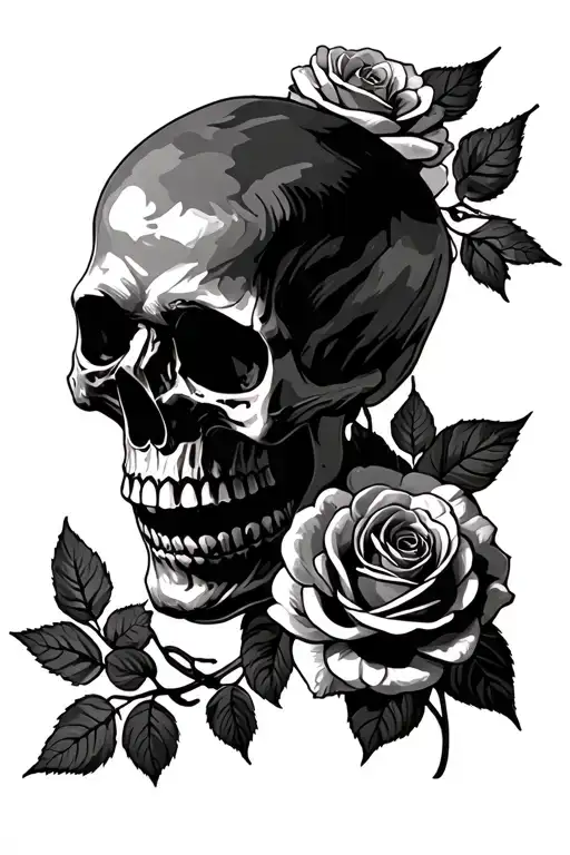 skull, roses, gothic inspired tattoo tattoo design idea