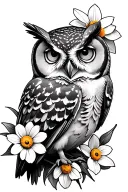 owl with daffodils daisy sweet pea peony flowers tattoo design idea