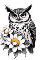 owl with daffodils daisy sweet pea peony flowers tattoo design idea