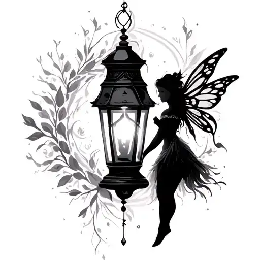 Fairy silhouette inside a glowing lantern tattoo design idea