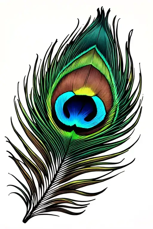 singular downward pointing peacock feather tattoo design idea