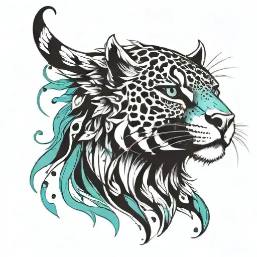 Anime character inspired by a Jaguar and a Turquoise-browed motmot tattoo design idea