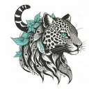 Anime character inspired by a Jaguar and a Turquoise-browed motmot tattoo design idea
