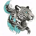 Anime character inspired by a Jaguar and a Turquoise-browed motmot tattoo design idea