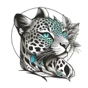 Anime character inspired by a Jaguar and a Turquoise-browed motmot tattoo design idea
