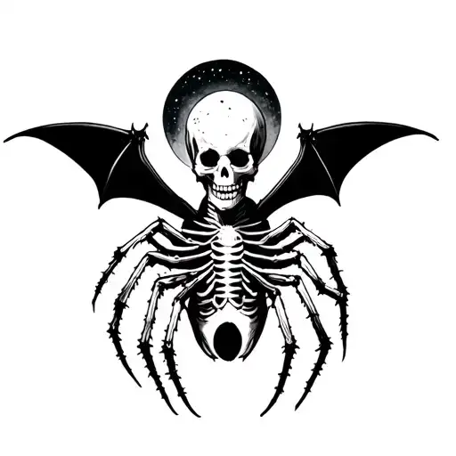 skeleton goth moon coffin bat spider tattoo design idea