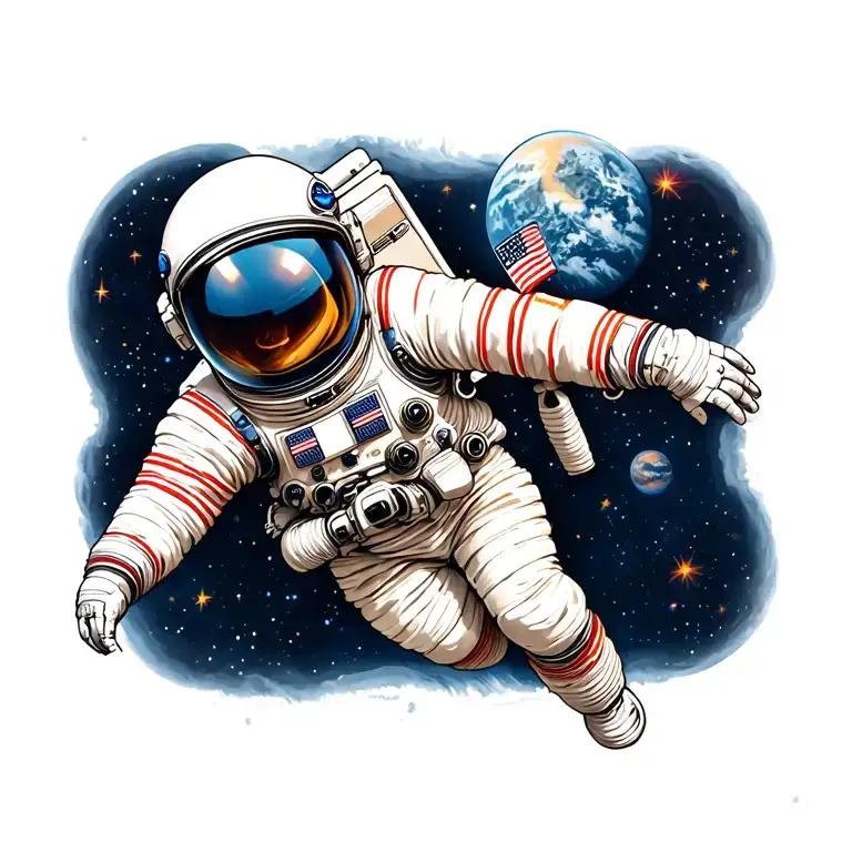 astronaut floating in space tattoo design idea