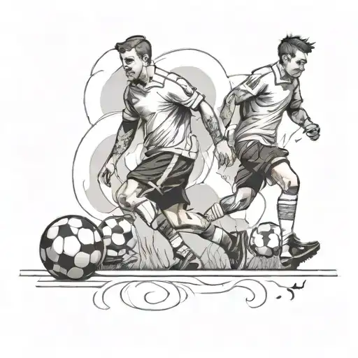 A black and white tattoo that describes a normal man walking tired along his passed away's soccerball player friend  tattoo design idea