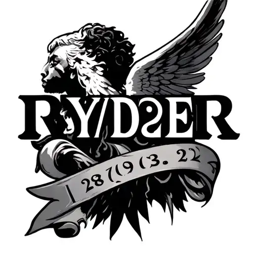 "28/09/22 RYDER" angel tattoo design idea