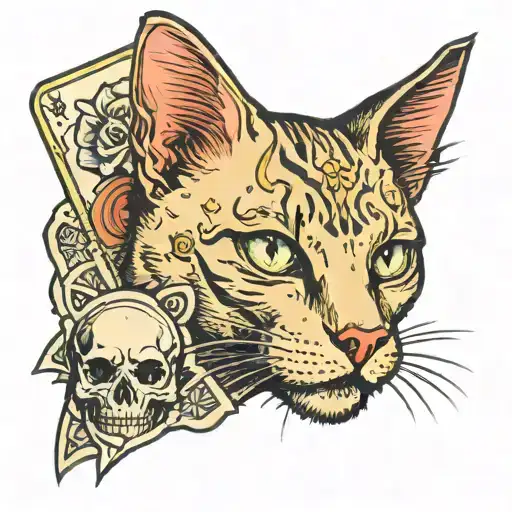 Cat, skull, tarot tattoo design idea
