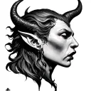 3d devil whispering in ear tattoo design idea