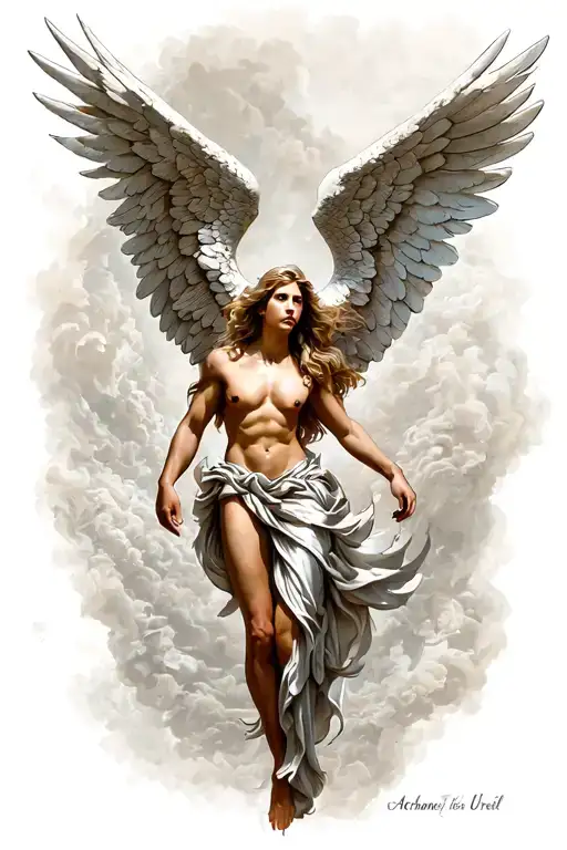 archangel uriel leg piece tattoo design idea