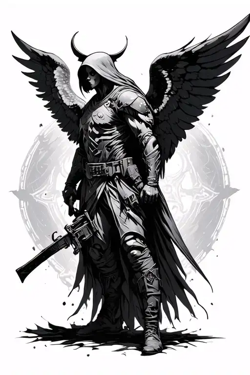 ghotic fallen angel soldier tattoo design idea