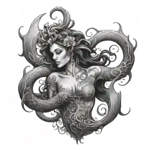siren beautifull full body tattoo design idea