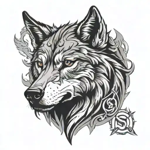 wolf head with sigma sign tattoo design idea