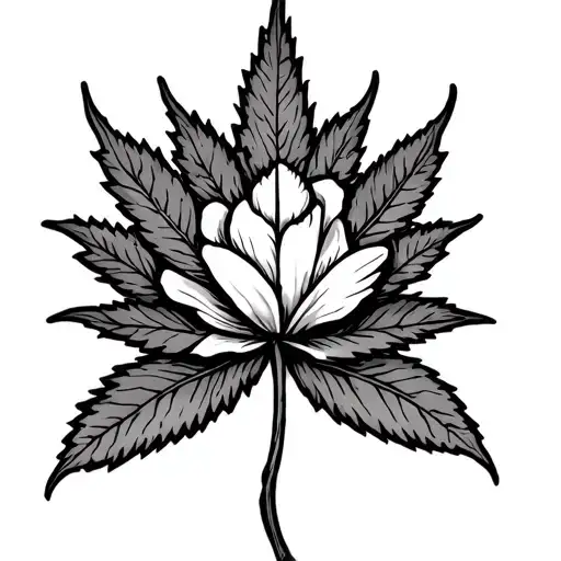 a lifeline tattoo with a weed leaf in the middle and a rose flower head at the end  tattoo design idea