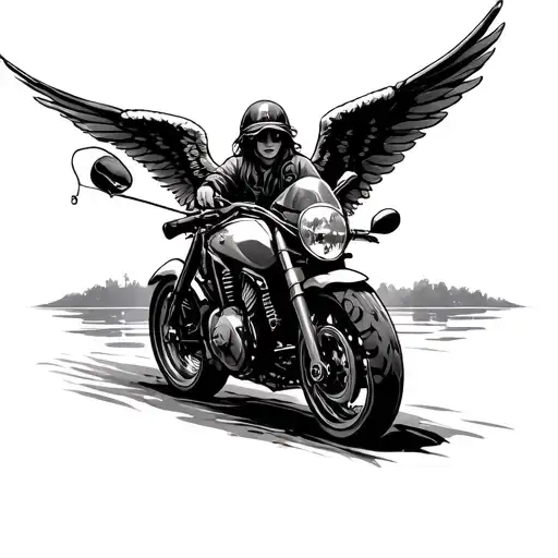 motorbike, fishing, angel tattoo design idea