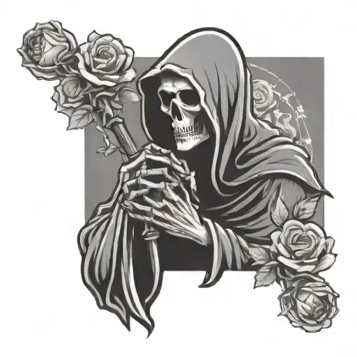 grim reaper pray hands with roses tattoo design idea