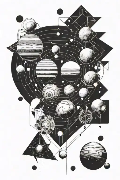 solar system incorporating geometric shapes tattoo design idea